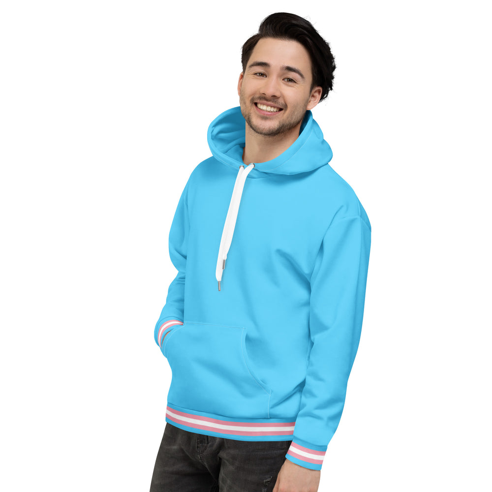 Light Blue Trans Flag Trim Hoodie Hoodies The Rainbow Stores