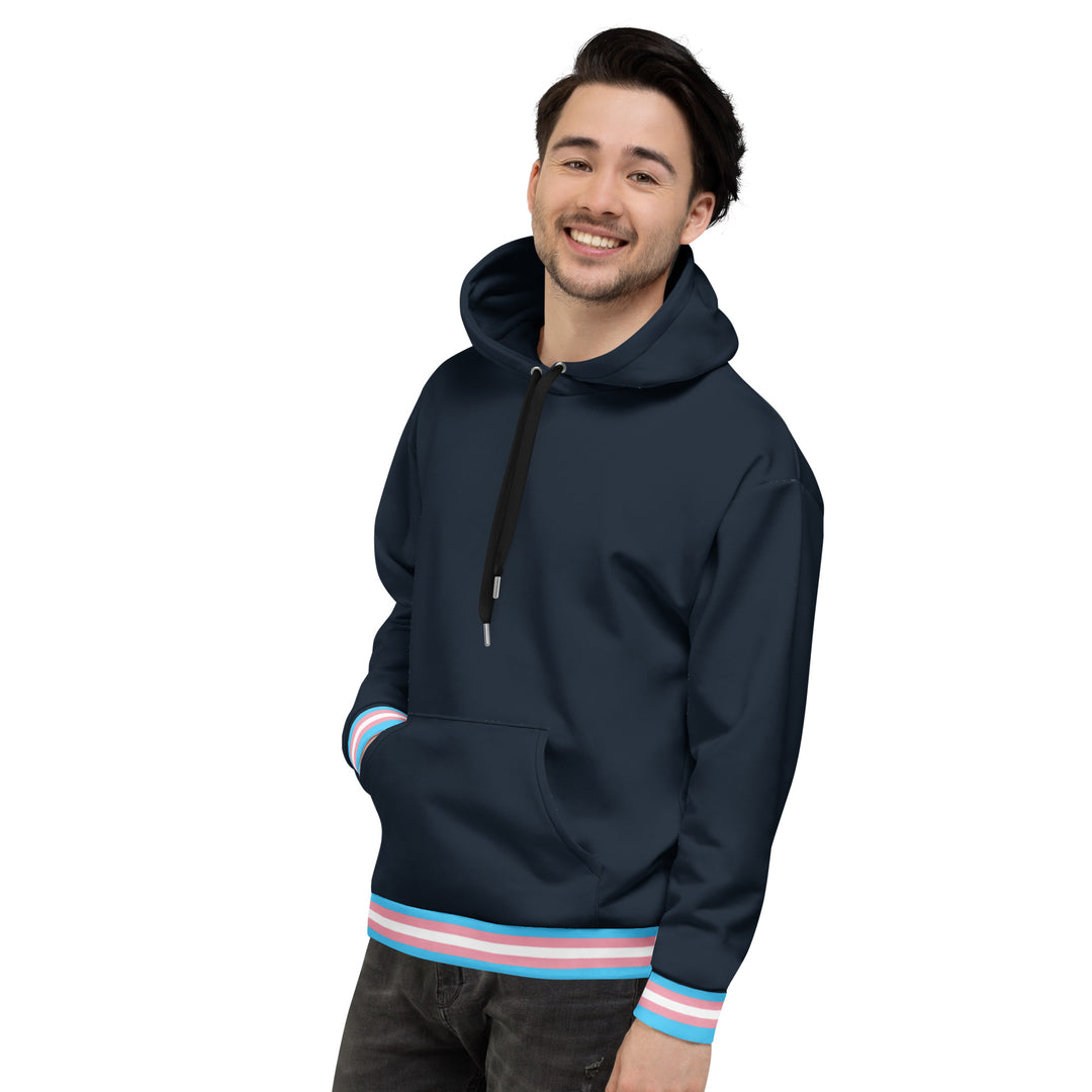 Dark Blue Trans Flag Trim Hoodie Hoodies AOP The Rainbow Stores