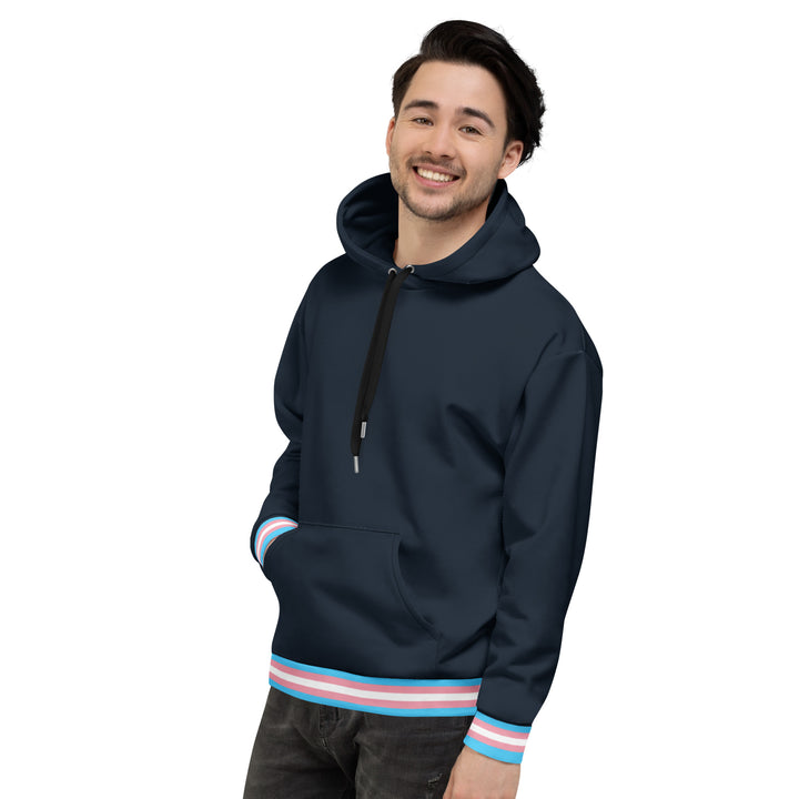 Dark Blue Trans Flag Trim Hoodie Hoodies AOP The Rainbow Stores