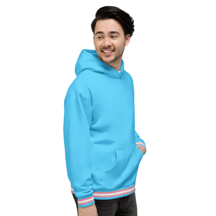 Light Blue Trans Flag Trim Hoodie Hoodies The Rainbow Stores