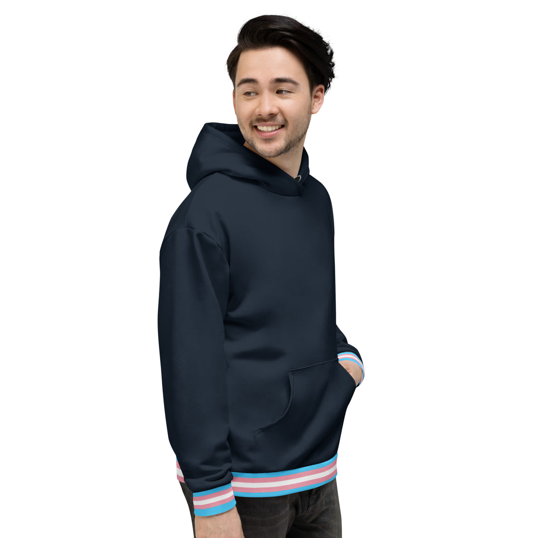 Dark Blue Trans Flag Trim Hoodie Hoodies AOP The Rainbow Stores