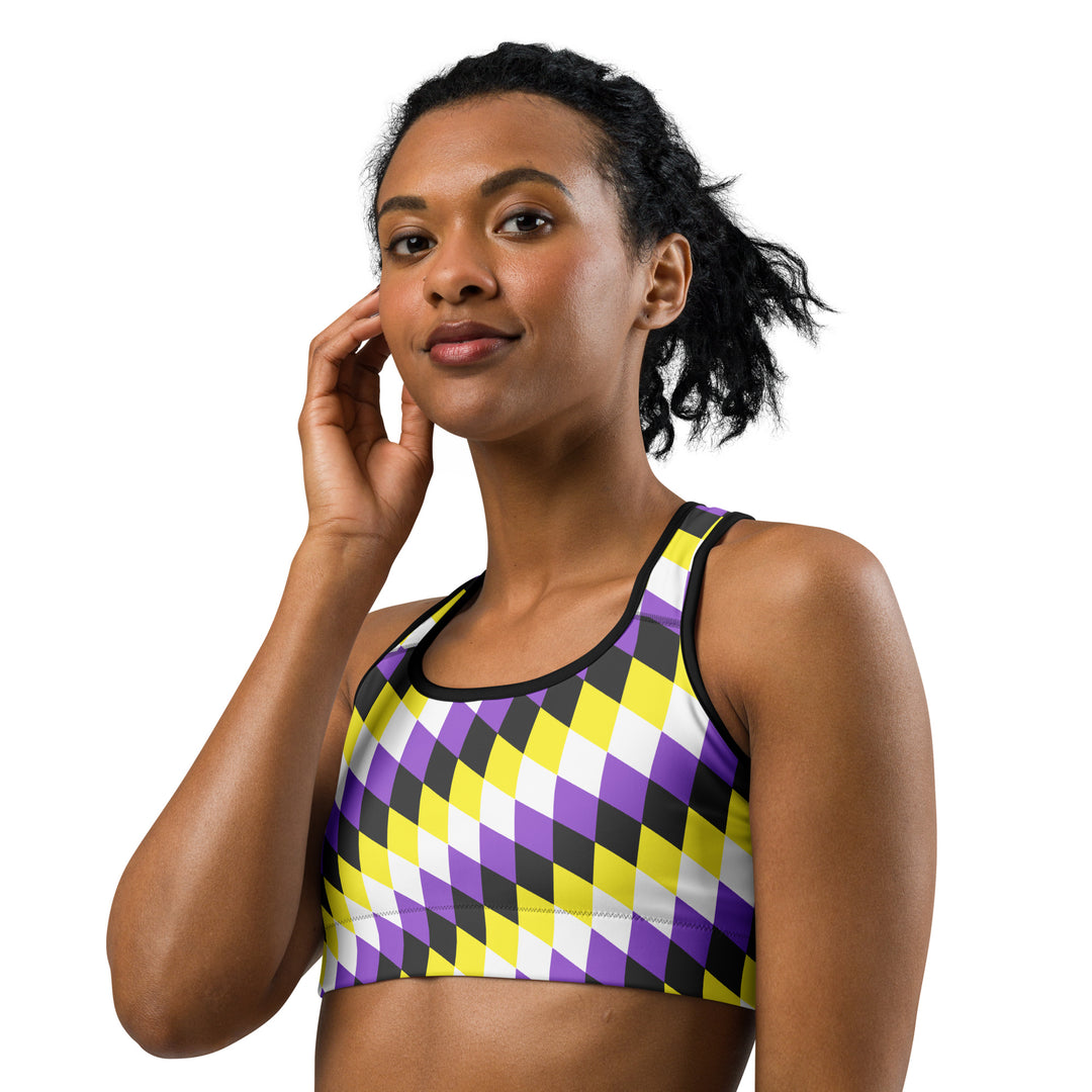 Non Binary Pride Flag Diamonds Sports Bra Sports Bras The Rainbow Stores