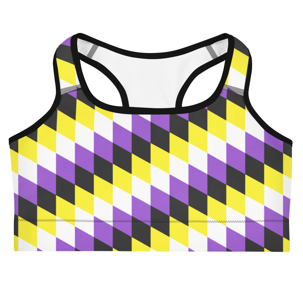 Non Binary Pride Flag Diamonds Sports Bra Sports Bras The Rainbow Stores