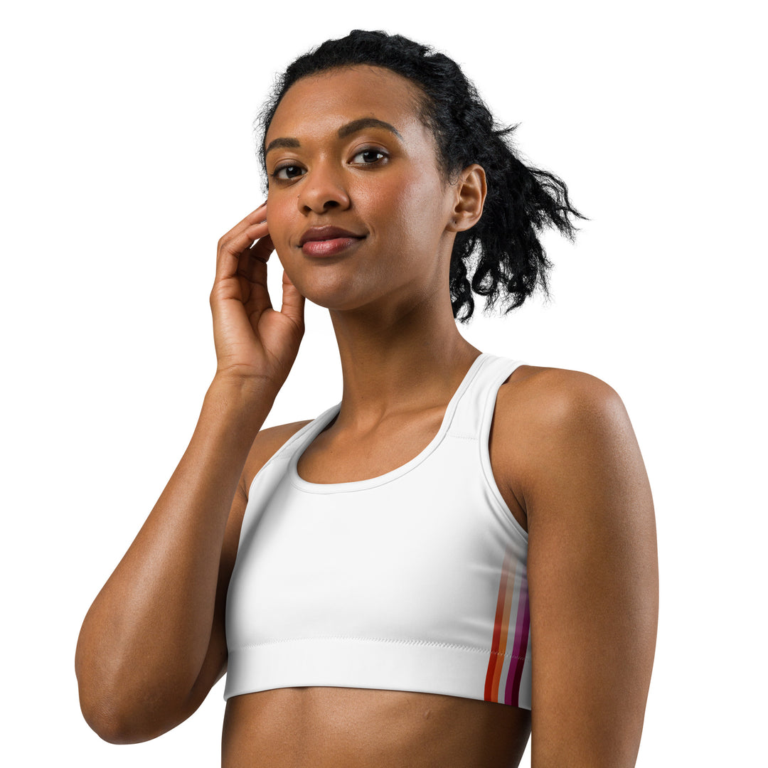 Lesbian Pride Flag Side Fade White Sports Bra Sports Bras The Rainbow Stores