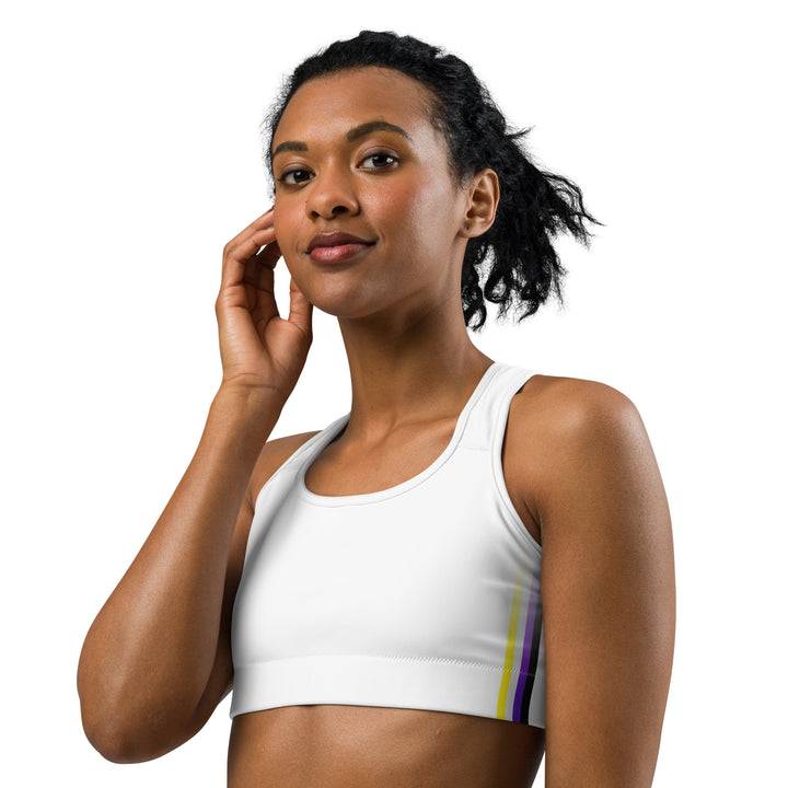 Non Binary Pride Flag Side Fade White Sports Bra Sports Bras The Rainbow Stores