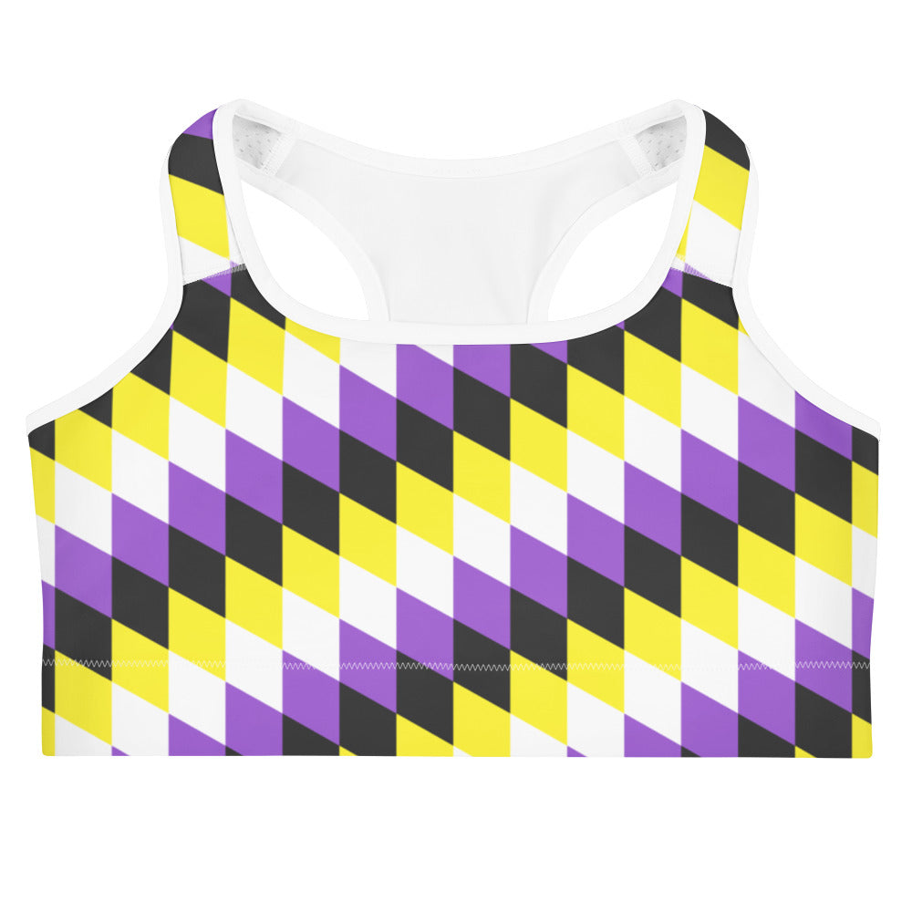 Non Binary Pride Flag Diamonds Sports Bra Sports Bras The Rainbow Stores