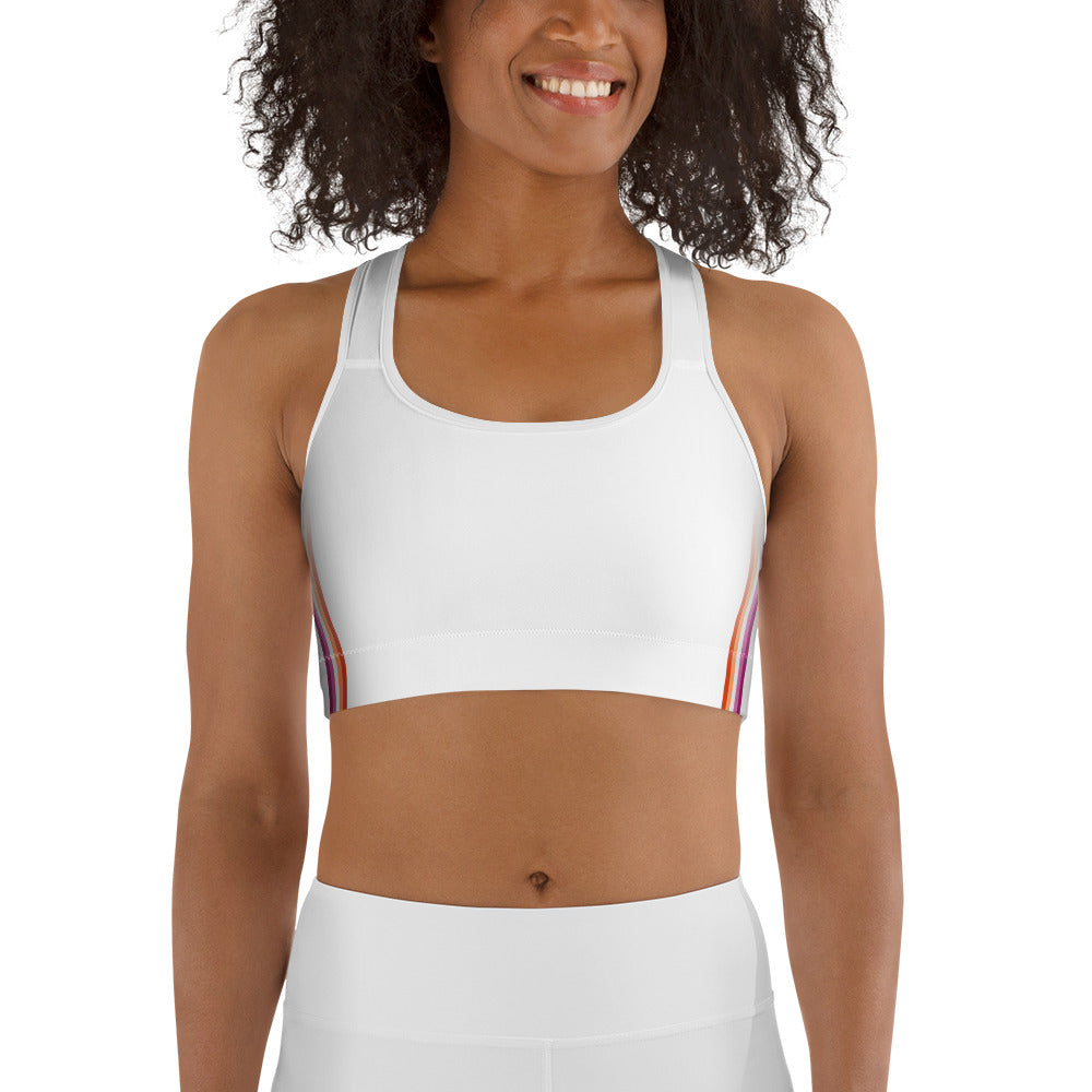 Lesbian Pride Flag Side Fade White Sports Bra Sports Bras The Rainbow Stores