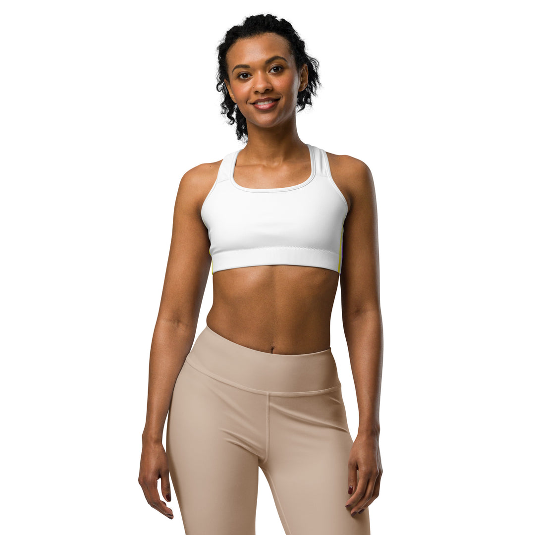 Non Binary Pride Flag Side Fade White Sports Bra Sports Bras The Rainbow Stores