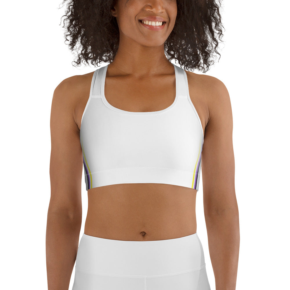 Non Binary Pride Flag Side Fade White Sports Bra Sports Bras The Rainbow Stores