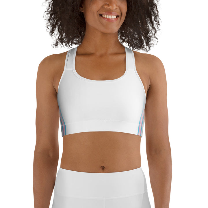 Trans Pride Flag Side Fade White Sports Bra Sports Bras The Rainbow Stores