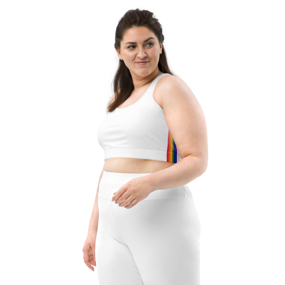 Rainbow Pride Flag Side Fade White Sports Bra Sports Bras The Rainbow Stores