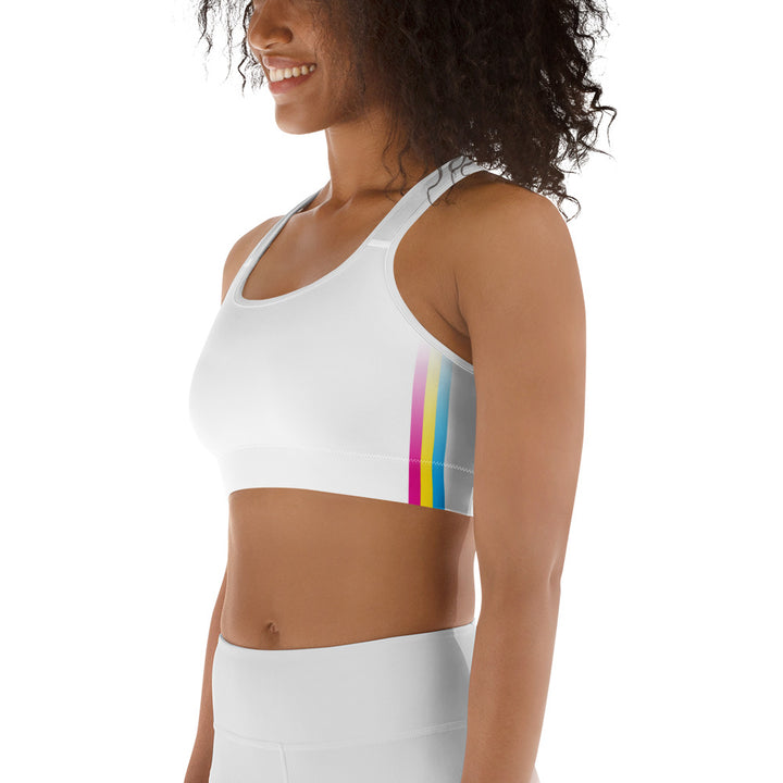 Pansexual Pride Flag Side Fade White Sports Bra Sports Bras The Rainbow Stores