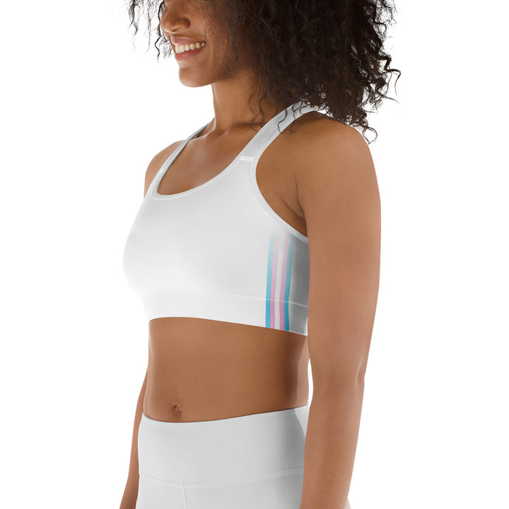 Trans Pride Flag Side Fade White Sports Bra Sports Bras The Rainbow Stores