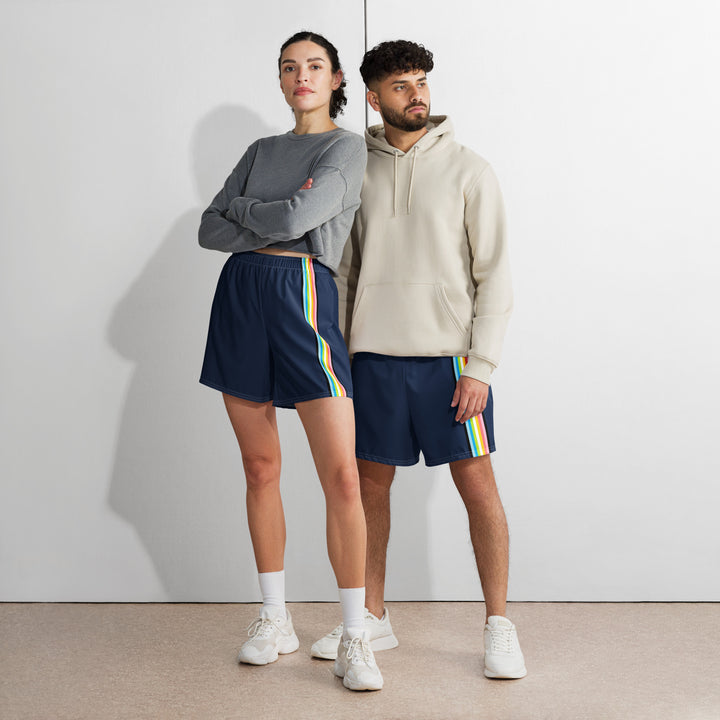 Queer Pride Flag Stripe Blue Athletic Long Shorts Shorts Long The Rainbow Stores