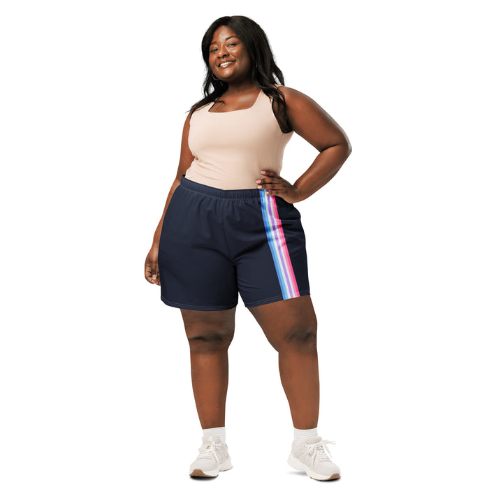Bigender Pride Flag Stripe Blue Unisex Athletic Long Shorts The Rainbow Stores