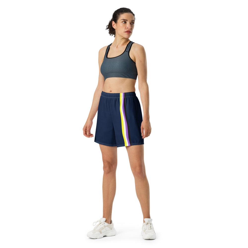 Non Binary Pride Flag Stripe Blue Unisex Athletic Long Shorts The Rainbow Stores