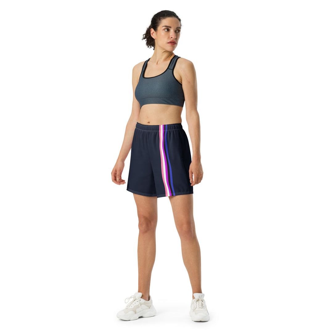 Gender Fluid Pride Flag Stripe Blue Athletic Long Shorts Shorts Long The Rainbow Stores