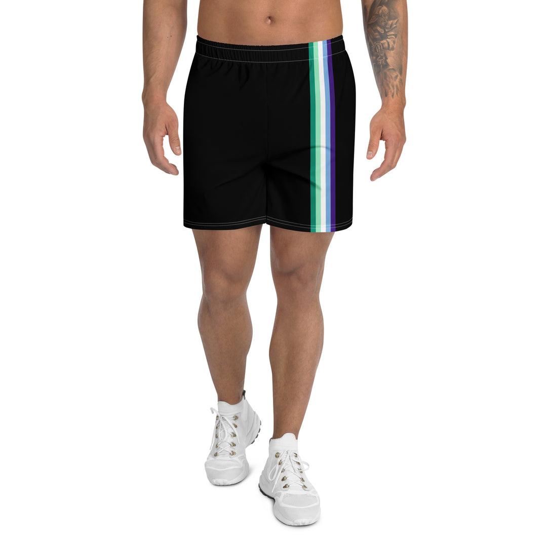 Gay Men's Pride Flag Stripe Black Athletic Long Shorts Shorts Long The Rainbow Stores