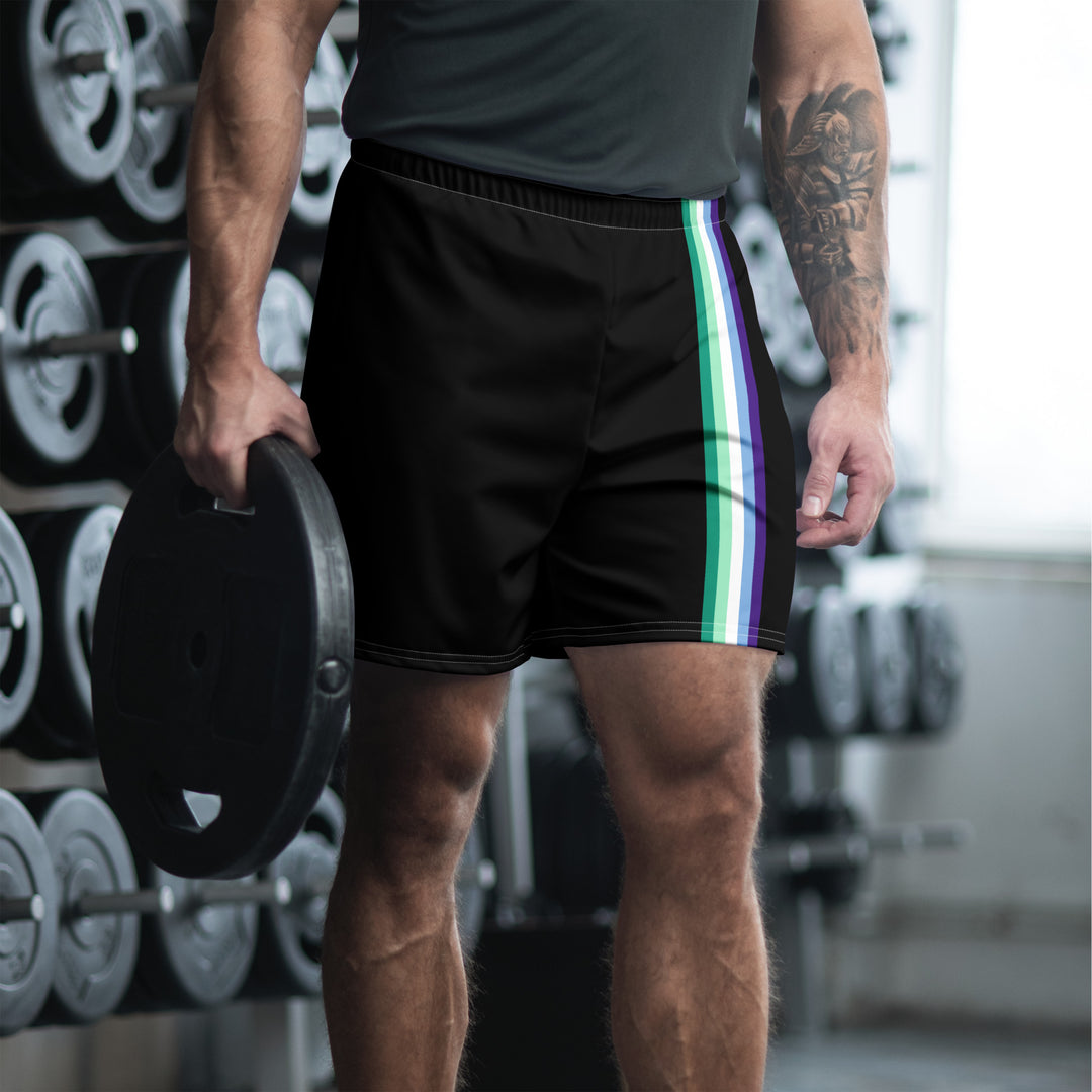 Gay Men's Pride Flag Stripe Black Athletic Long Shorts Shorts Long The Rainbow Stores