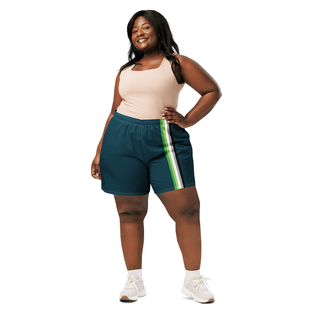 Aromantic Pride Flag Sage Blue Athletic Long Shorts The Rainbow Stores