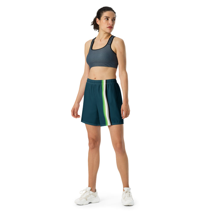 Aromantic Pride Flag Sage Blue Athletic Long Shorts The Rainbow Stores