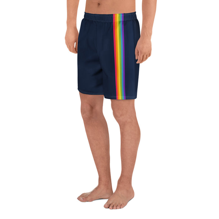 Rainbow Pride Flag Stripe Blue Athletic Long Shorts Shorts Long The Rainbow Stores