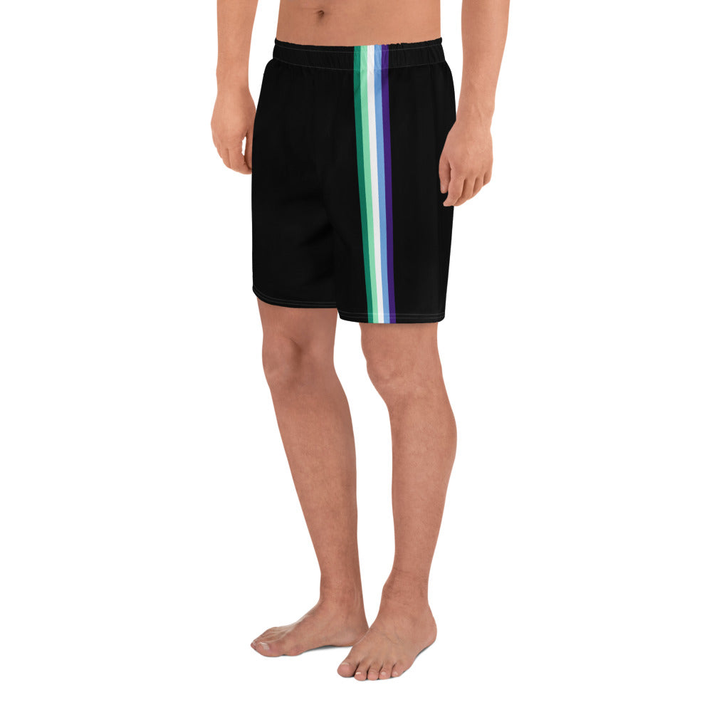 Gay Men's Pride Flag Stripe Black Athletic Long Shorts Shorts Long The Rainbow Stores