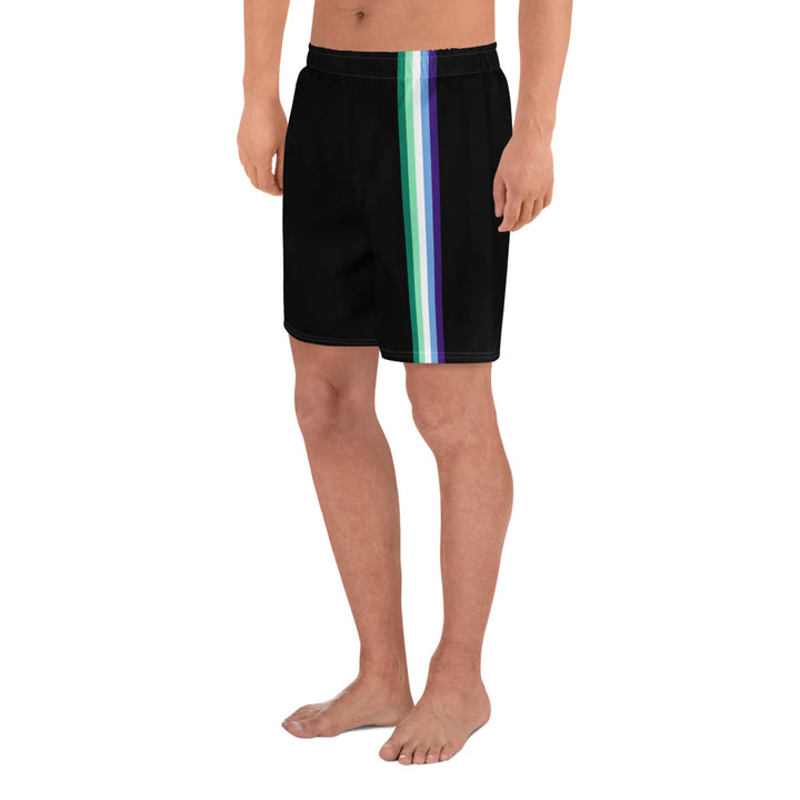 Gay Men's Pride Flag Stripe Black Athletic Long Shorts Shorts Long The Rainbow Stores