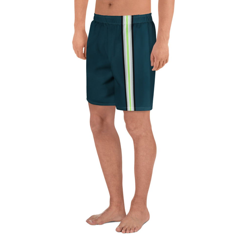Agender Pride Flag Stripe Sage Blue Athletic Long Shorts The Rainbow Stores