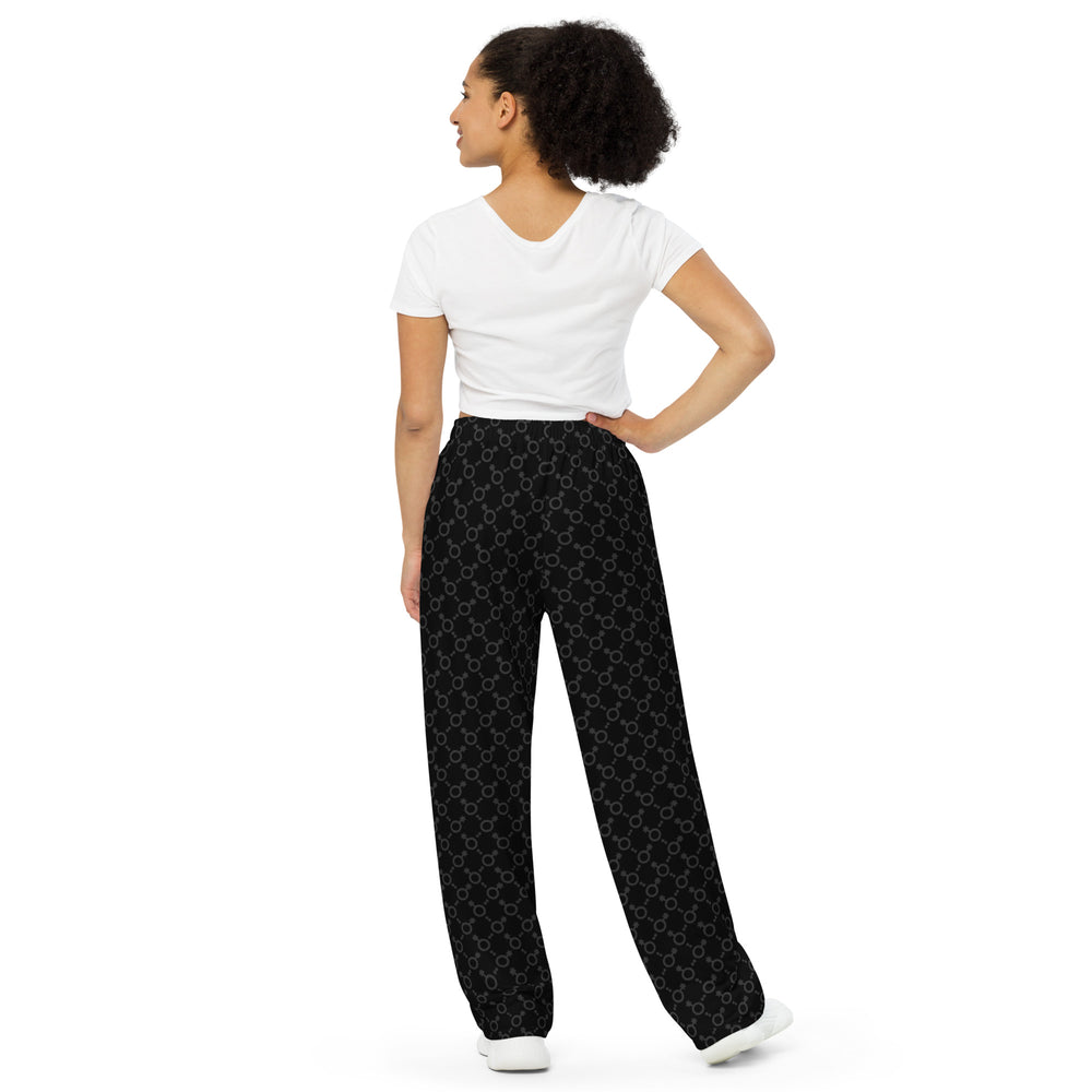 Black/Grey Non-Binary Symbol Wide Leg Pants/Trousers Pants/Trousers The Rainbow Stores