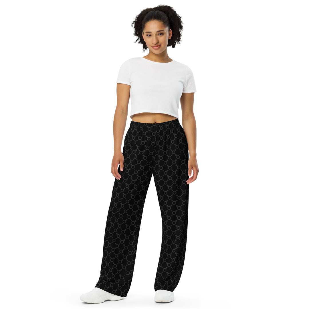 Black/Grey Non-Binary Symbol Wide Leg Pants/Trousers Pants/Trousers The Rainbow Stores