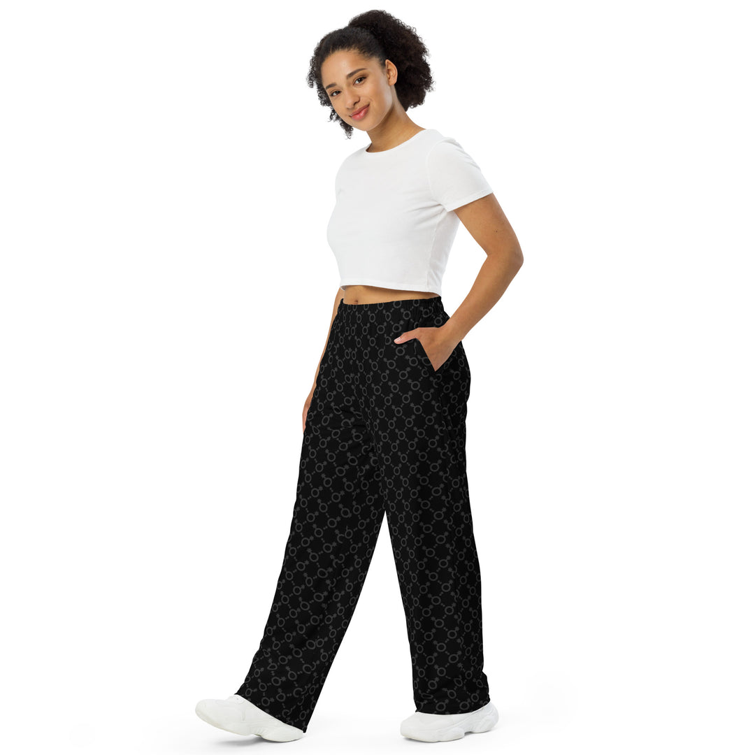 Black/Grey Non-Binary Symbol Wide Leg Pants/Trousers Pants/Trousers The Rainbow Stores
