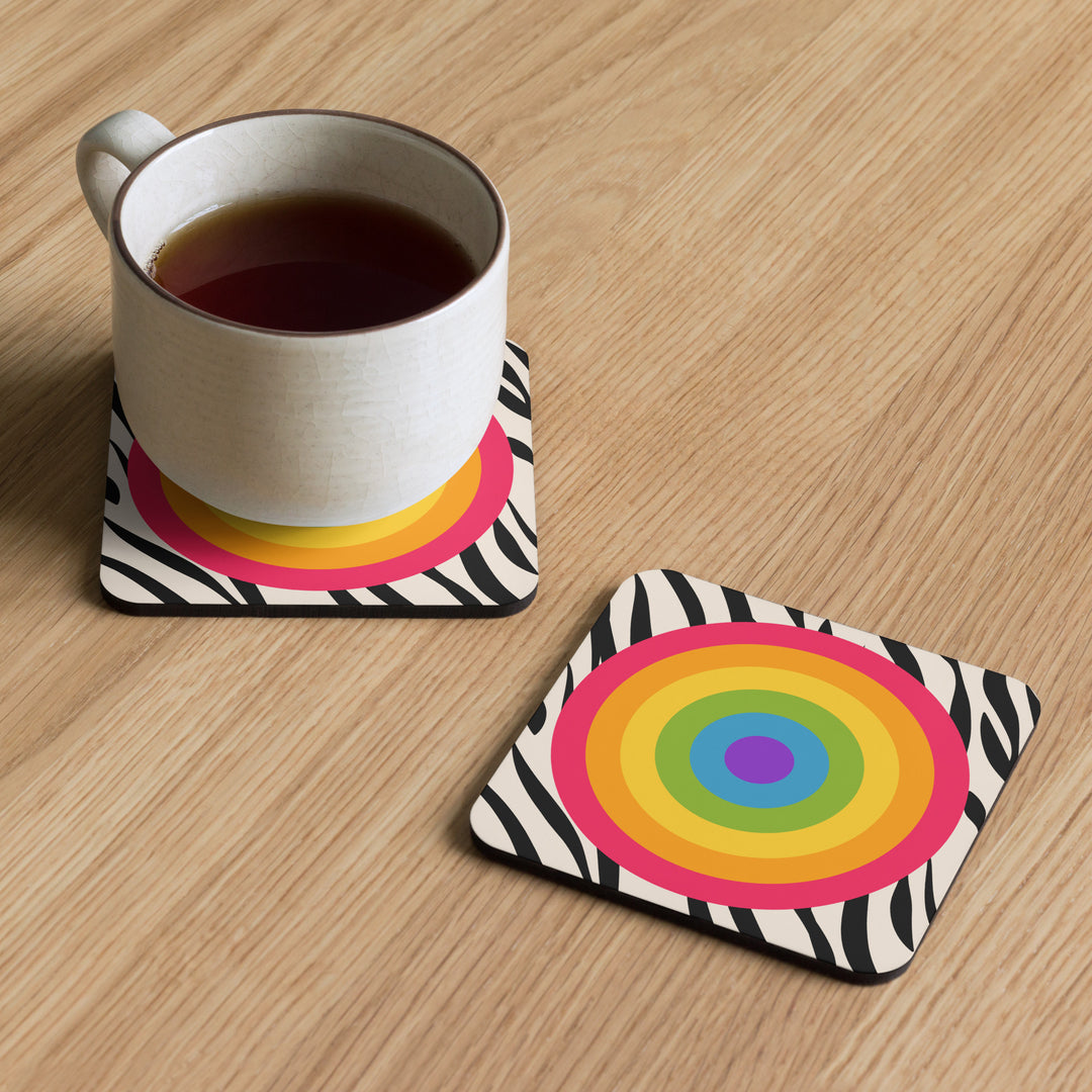 Rainbow Pride Flag Roundel Zebra Print Coaster Coaster The Rainbow Stores