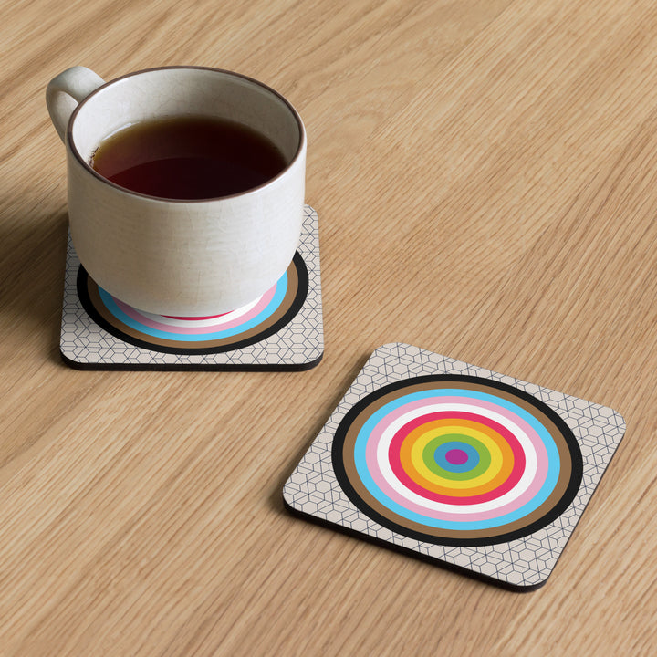 Progressive Pride Flag Colours Roundel on Hexagons Coaster Coaster The Rainbow Stores