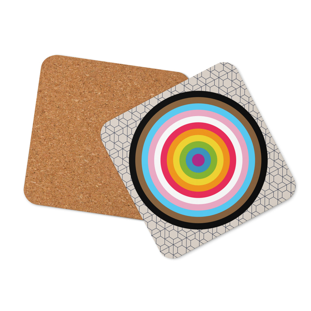 Progressive Pride Flag Colours Roundel on Hexagons Coaster Coaster The Rainbow Stores