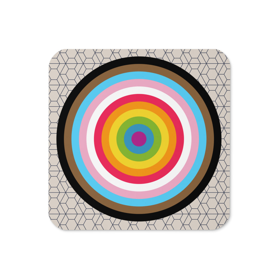 Progressive Pride Flag Colours Roundel on Hexagons Coaster Coaster The Rainbow Stores
