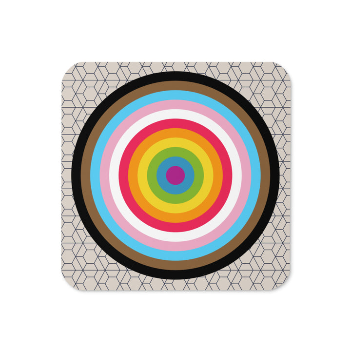 Progressive Pride Flag Colours Roundel on Hexagons Coaster Coaster The Rainbow Stores