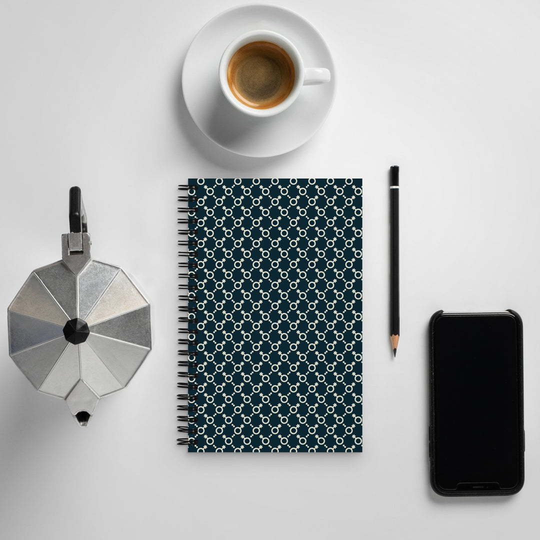 Cream and Blue Non-Binary Symbol Pattern Spiral Notebook Notebooks The Rainbow Stores