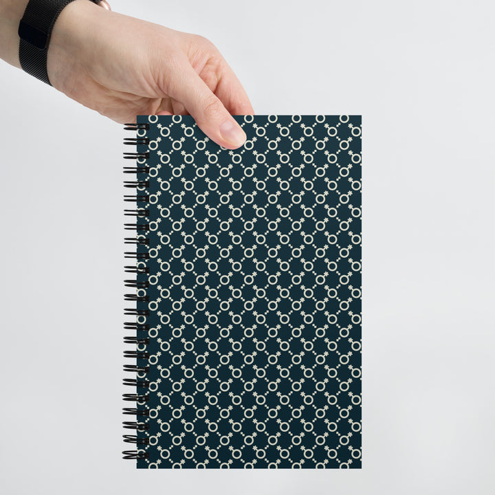 Cream and Blue Non-Binary Symbol Pattern Spiral Notebook Notebooks The Rainbow Stores
