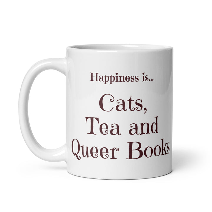 Happiness Is Cats, Tea and Queer Books Mug Mugs The Rainbow Stores