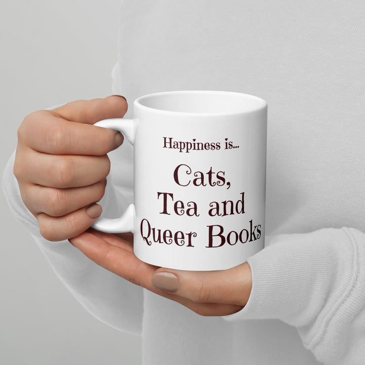 Happiness Is Cats, Tea and Queer Books Mug Mugs The Rainbow Stores
