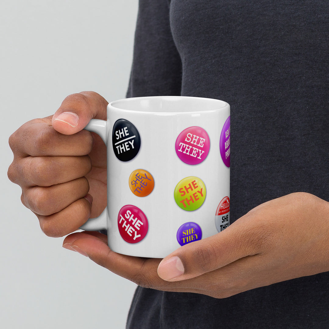 She They Pronoun Badges Mug Mugs The Rainbow Stores