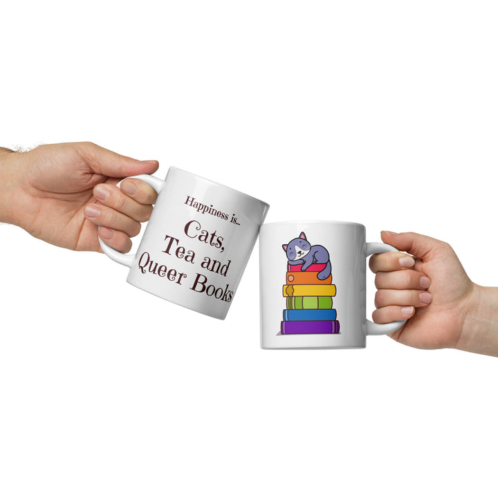 Happiness Is Cats, Tea and Queer Books Mug Mugs The Rainbow Stores