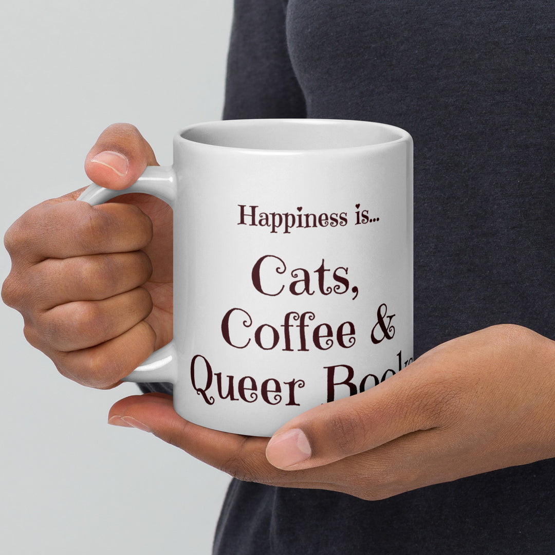 Happiness Is Cats Coffee and Queer Books Mug Mugs The Rainbow Stores