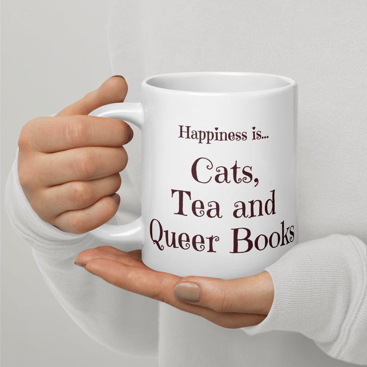 Happiness Is Cats, Tea and Queer Books Mug Mugs The Rainbow Stores