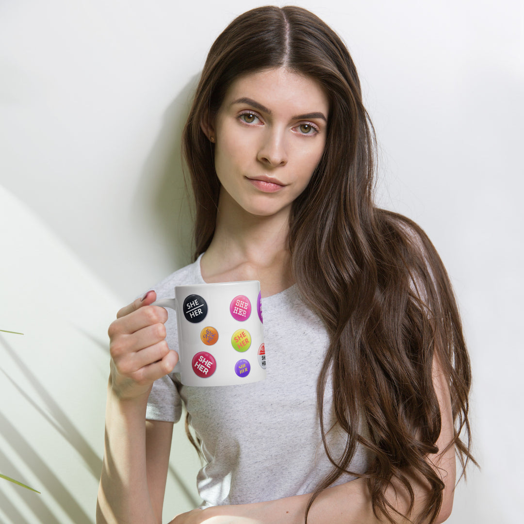 She Her Pronoun Badges Mug Mugs The Rainbow Stores
