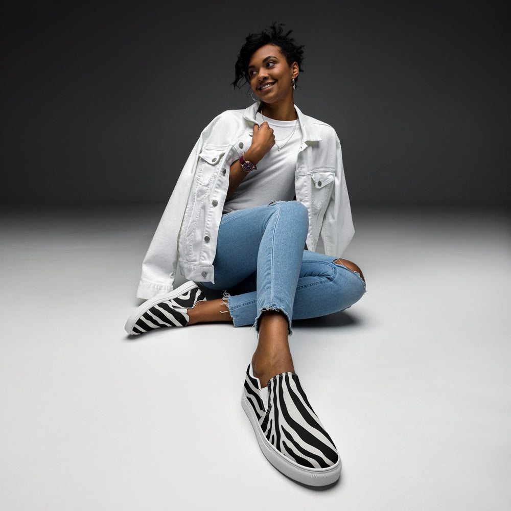 Zebra Print  Slip-on Shoes With a Rainbow Stripe (female sizes) Slip Ons The Rainbow Stores