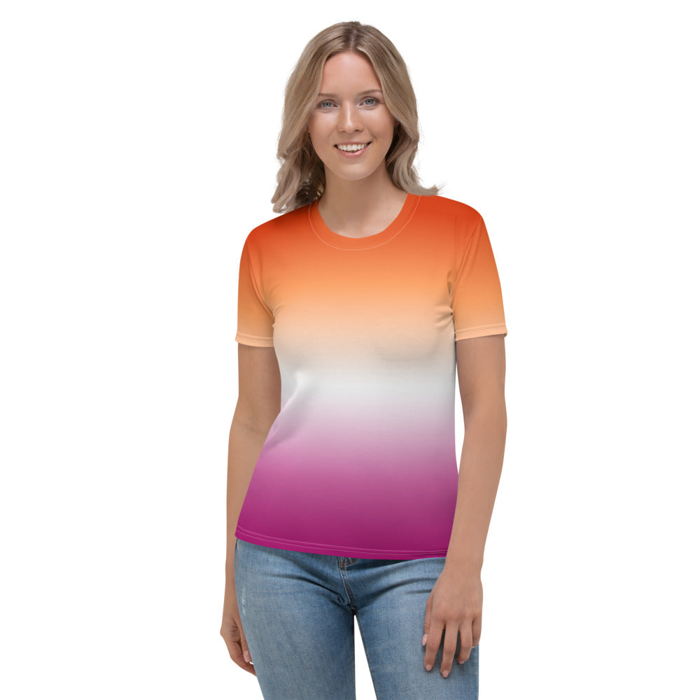 Lesbian Ombre Pride Flag Fitted T-shirt AOP T-shirts The Rainbow Stores