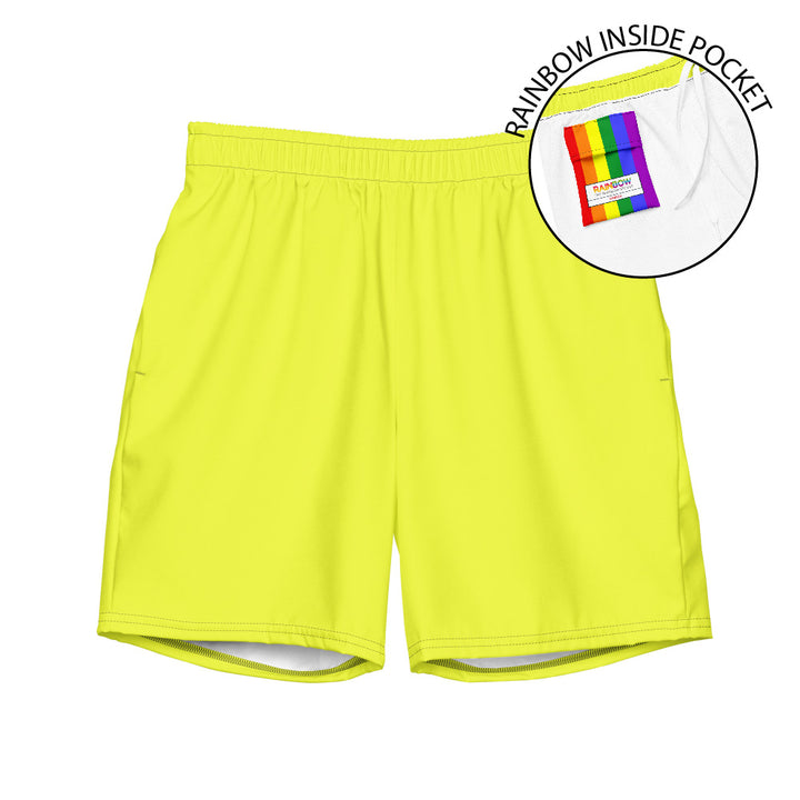 Neon Yellow Swimming Trunks with Rainbow Pocket Swimwear The Rainbow Stores