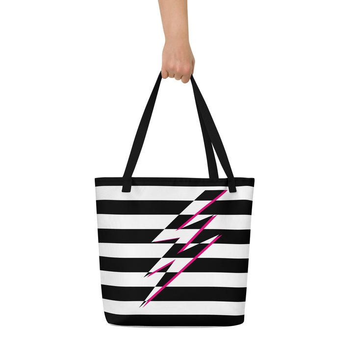 Black And White Lightning Large Tote/Beach Bag Bags The Rainbow Stores